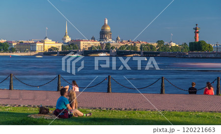 Timelapse view of the Admiralty, St. Isaac's Cathedral from Rabbit island and the Neva river Timelapse view of the Admiralty, St. Isaac's Cathedral from Rabbit island and the Neva river 120221663