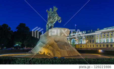 Peter the Great monument Bronze Horseman on the Senate Square night timelapse hyperlapse. St. Petersburg, Russia Peter the Great monument Bronze Horseman on the Senate Square night timelapse hyperlapse. St. Petersburg, Russia 120221666