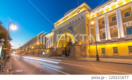 Beautiful night view of Admirality night to day timelapse in Saint Petersburg. 120221677