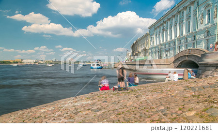 People on the Hermitage Bridge and stairs near the Neva River timelapse. People on the Hermitage Bridge and stairs near the Neva River timelapse. 120221681