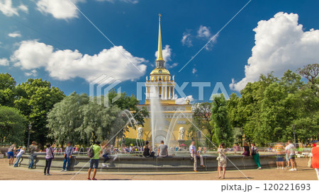 The fountain at the main entrance to the Admiralty building timelapse hyperlapse Sunny summer day in St. Petersburg The fountain at the main entrance to the Admiralty building timelapse hyperlapse Sunny summer day in St. Petersburg 120221693