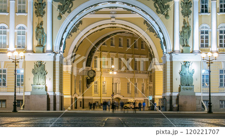 Arch of the General Staff Building on Palace Square night timelapse in St. Petersburg Arch of the General Staff Building on Palace Square night timelapse in St. Petersburg 120221707