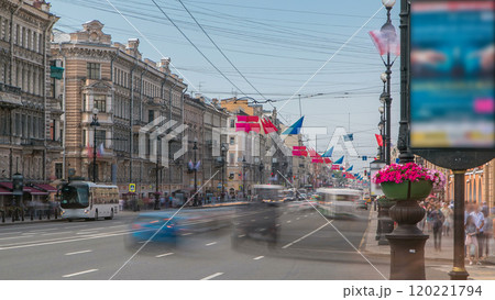 Street view of the Nevsky Prospekt timelapse near Uprising Square in St Petersburg. Russia 120221794
