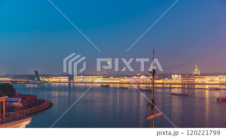 Fireworks timelapse over the city of St. Petersburg Russia on the feast of Scarlet Sails, view from rooftop. Fireworks timelapse over the city of St. Petersburg Russia on the feast of Scarlet Sails, view from rooftop. 120221799