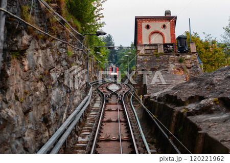 Funicular Railway on Mountain Slope with Historical Architecture 120221962