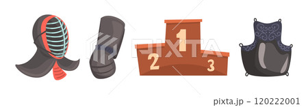 Japanese Kendo Sword Martial Arts Fighter Equipment Vector Set 120222001