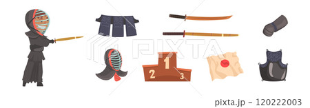 Japanese Kendo Sword Martial Arts Fighter Equipment Vector Set Japanese Kendo Sword Martial Arts Fighter Equipment Vector Set 120222003