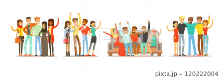 Happy People of Various Nationalities Stand Together Show Gesture Vector Set 120222004
