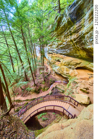 Wooden Bridge in Lush Forest Ohio Aerial 120222200
