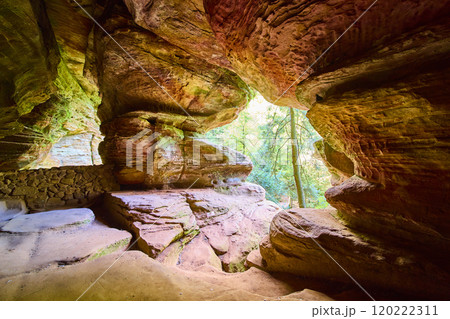 Sandstone Cave Entrance in Hocking Hills Eye-Level View Sandstone Cave Entrance in Hocking Hills Eye-Level View 120222311