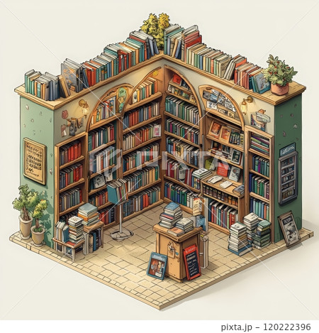 Cozy Corner Bookstore An Isometric Haven 120222396