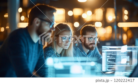 Focused Developers Coding Late Night 120222417
