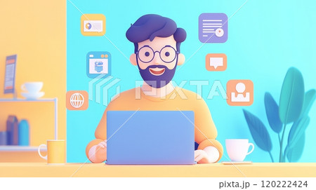 Happy 3D Character Working Online Happy 3D Character Working Online 120222424