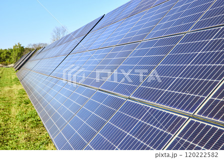Expansive Solar Panel Array in Rural Indiana with Low Angle Perspective 120222582
