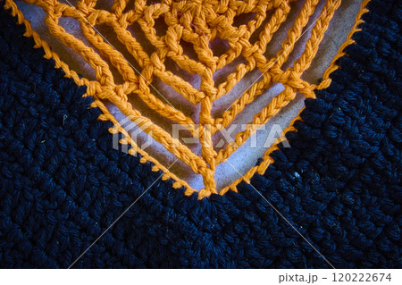 Vibrant Crochet Pattern with Mustard and Navy Colors Close-Up 120222674