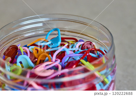 Colorful Crochet Stitch Markers in Jar Up Close 120222688