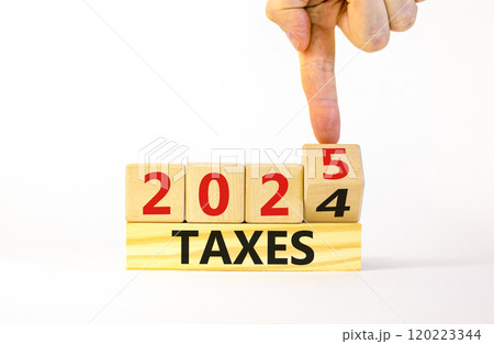 Planning 2025 taxes new year symbol. Concept words 2024 Taxes to 2025 Taxes on beautiful wooden blocks. Beautiful white table white background. Business 2025 taxes new year concept. Copy space. Planning 2025 taxes new year symbol. Concept words 2024 Taxes to 2025 Taxes on beautiful wooden blocks. Beautiful white table white background. Business 2025 taxes new year concept. Copy space. 120223344