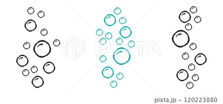 Water bubbles. Vector illustration of soap bubbles with different patterns. Champagne gas balloons in linear style. 120223880