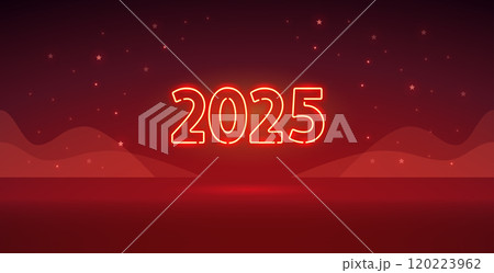 Happy New Year 2025 Neon Sign on Red Background 120223962