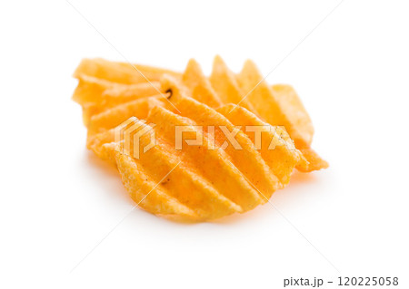 Crispy potato chips  isolated on white background. 120225058