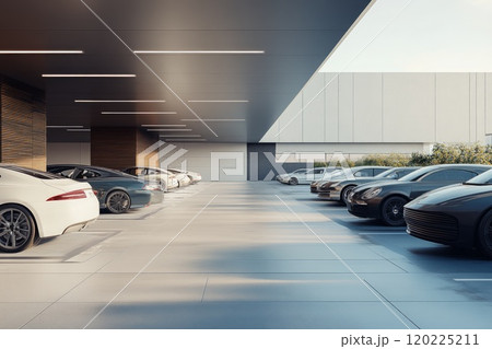 Cars parked at outdoor modern parking 120225211