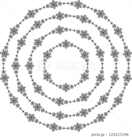 Snowflake circle frames set. Winter snowflake round border collection. 120225296