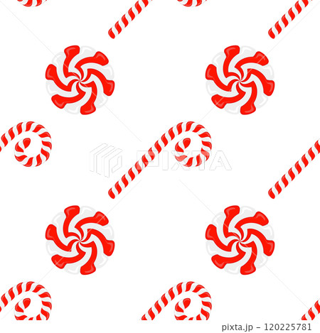 Vector Christmas candy seamless pattern. Lollipop sugar caramel. Cartoon dessert background Vector Christmas candy seamless pattern. Lollipop sugar caramel. Cartoon dessert background 120225781