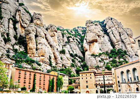 Beautiful views of the Monastery of Santa Maria de Montserrat, abbey located on the Montserrat mountain, in Bages, province of Barcelona, Spain Beautiful views of the Monastery of Santa Maria de Montserrat, abbey located on the Montserrat mountain, in Bages, province of Barcelona, Spain 120226319