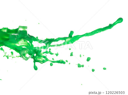 Green Matcha Milk Tea pour fall down, explosion in air with ice cube cold. Green Matcha Milk Tea spill splash in shape form line as paint color. White background isolated high speed shutter freeze Green Matcha Milk Tea pour fall down, explosion in air with ice cube cold. Green Matcha Milk Tea spill splash in shape form line as paint color. White background isolated high speed shutter freeze 120226503