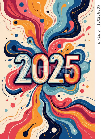 抽象的2025年賀状：モダンな幾何学アート - デジタルアートワーク 120226605