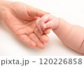 赤ちゃんの手を優しく握るママの手 120226858