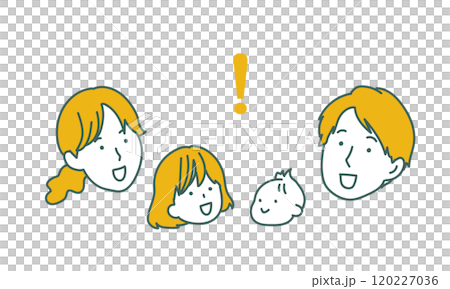 喜ぶ夫婦と子どものシンプルな顔だけファミリーイラスト 喜ぶ夫婦と子どものシンプルな顔だけファミリーイラスト 120227036