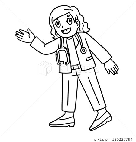 Female Doctor Isolated Coloring Page for kids 120227794