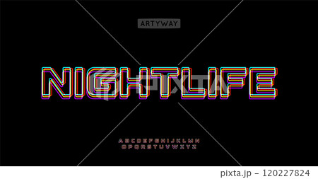 Nightlife alphabet, colorful lines letters, club neon font for bright modern logo, emphasis headline, contemporary typography, modern typographic design. Vector typeset 120227824