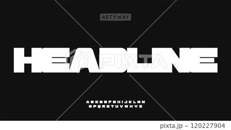 Large thick font, wide fat letters, blocky font for modern bold logo, heavy weight headline, gym brand, fashion label, art space, industrial typography. Vector typography 120227904