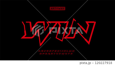 Edgy Sporty font alphabet. Sharp contour dynamic fonts for logo, brand, race headline etc. Typography typeface uppercase powerful turbo letters. vector illustration Edgy Sporty font alphabet. Sharp contour dynamic fonts for logo, brand, race headline etc. Typography typeface uppercase powerful turbo letters. vector illustration 120227918