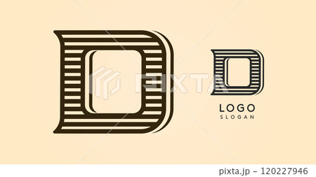 Vintage western letter D, country stylish old lettermark for retro bar logo, BBQ cafe, tattoo salon, saloon plaque, alcohol label. Vector illustration 120227946