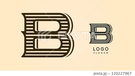 Vintage western letter B, country stylish old lettermark for retro bar logo, BBQ cafe, tattoo salon, saloon plaque, alcohol label. Vector illustration 120227967