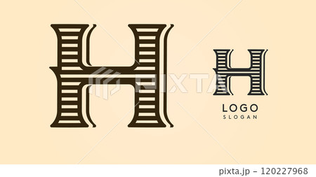 Vintage western letter H, country stylish old lettermark for retro bar logo, BBQ cafe, tattoo salon, saloon plaque, alcohol label. Vector illustration 120227968