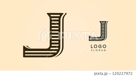 Vintage western letter J, country stylish old lettermark for retro bar logo, BBQ cafe, tattoo salon, saloon plaque, alcohol label. Vector illustration Vintage western letter J, country stylish old lettermark for retro bar logo, BBQ cafe, tattoo salon, saloon plaque, alcohol label. Vector illustration 120227972