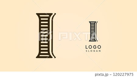 Vintage western letter I, country stylish old lettermark for retro bar logo, BBQ cafe, tattoo salon, saloon plaque, alcohol label. Vector illustration 120227975