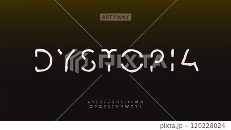 Dystopian fragmented alphabet, raw stencil font, uneven minimal font for post futurism headlines, worn cyber logo, dramatic futuristic branding design. Vector typeset. Dystopian fragmented alphabet, raw stencil font, uneven minimal font for post futurism headlines, worn cyber logo, dramatic futuristic branding design. Vector typeset. 120228024