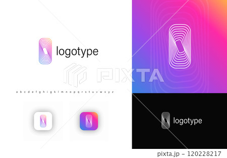 Ripples Logo Letter I, Geometric Rounded Lines Monogram for Tech Branding, Creative Posters, Identity. Vector Illustration 120228217