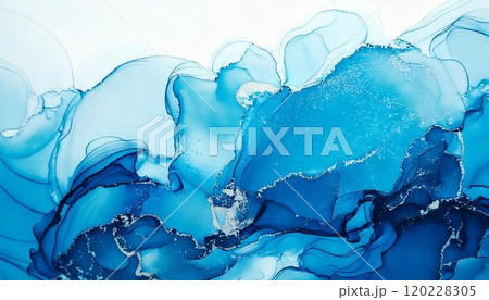 高級感のある水彩風背景イラスト アルコールインクアート 水色 120228305