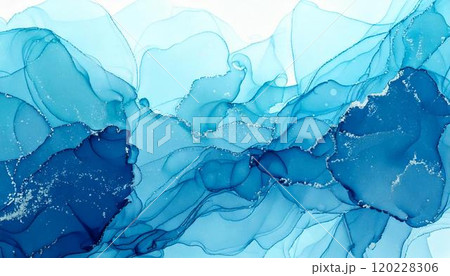 高級感のある水彩風背景イラスト アルコールインクアート 水色 120228306