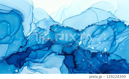 高級感のある水彩風背景イラスト アルコールインクアート 水色 120228309