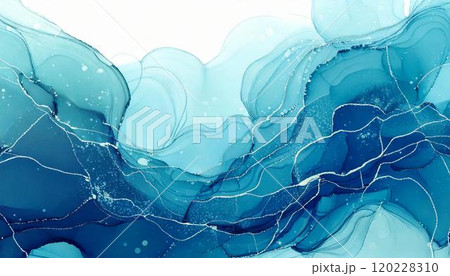 高級感のある水彩風背景イラスト アルコールインクアート 水色 120228310