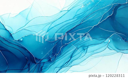 高級感のある水彩風背景イラスト アルコールインクアート 水色 120228311