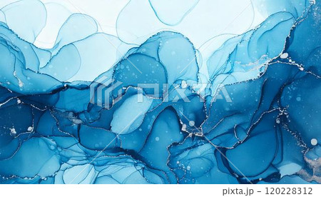 高級感のある水彩風背景イラスト アルコールインクアート 水色 120228312