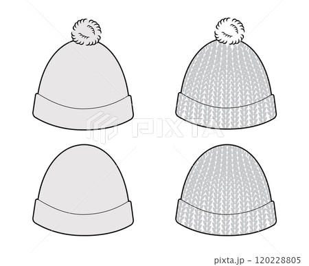 Set of Bobble Crochet Hat with pompom. Knitted Winter Head Fashion accessory cap clothing technical illustration Set of Bobble Crochet Hat with pompom. Knitted Winter Head Fashion accessory cap clothing technical illustration 120228805
